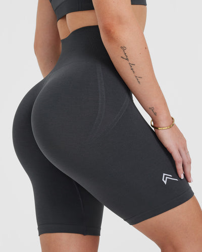 Effortless Seamless Cycling Shorts with White Logo | Coal