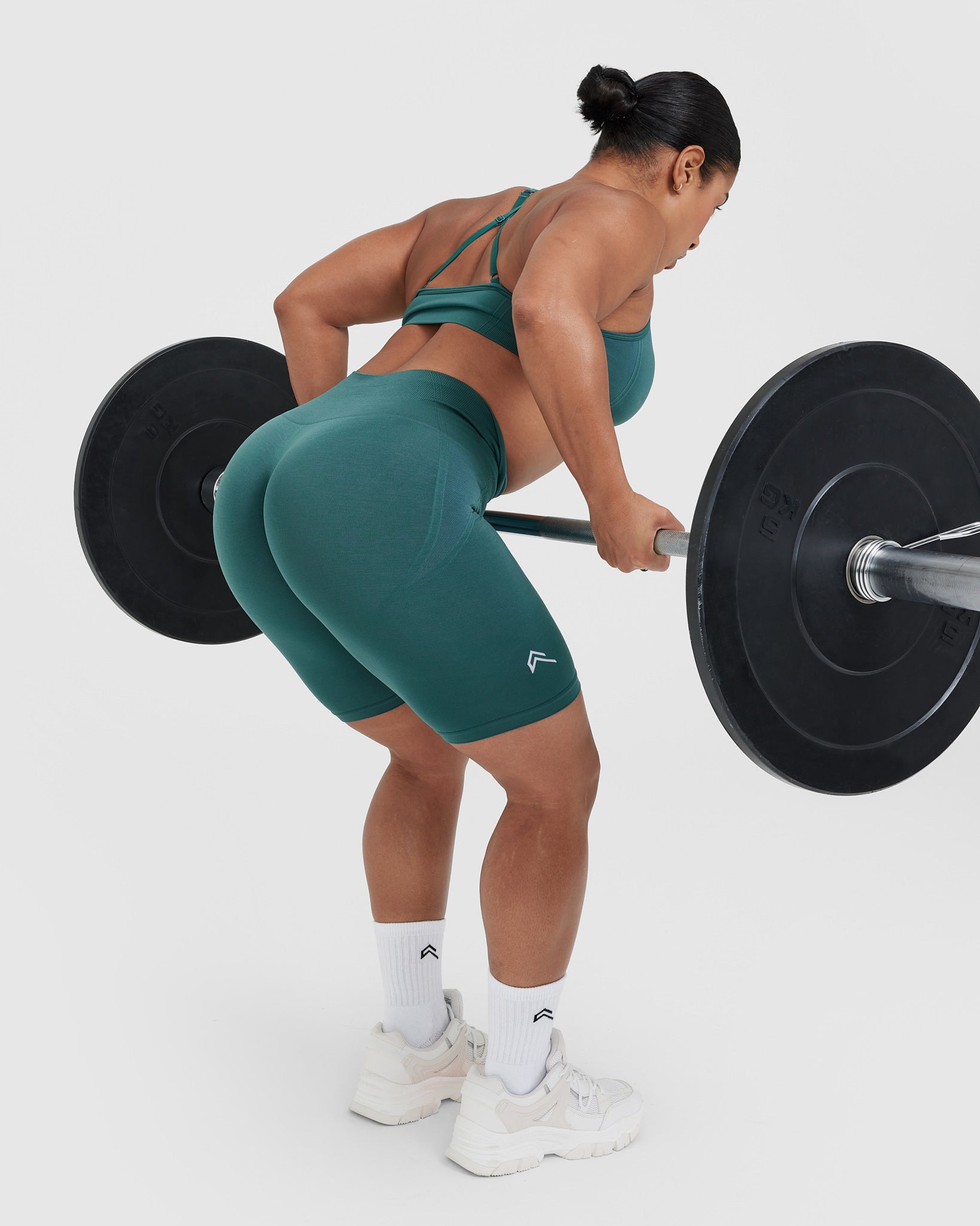 Effortless Seamless Cycling Shorts with White Logo | Marine Teal