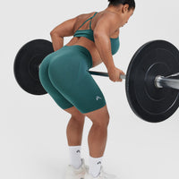 Effortless Seamless Cycling Shorts with White Logo | Marine Teal