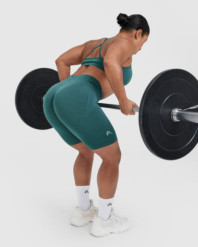 Effortless Seamless Cycling Shorts with White Logo | Marine Teal