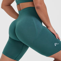 Effortless Seamless Cycling Shorts with White Logo | Marine Teal