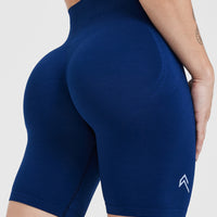 Effortless Seamless Cycling Shorts with White Logo | Midnight