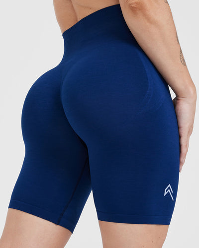 Effortless Seamless Cycling Shorts with White Logo | Midnight