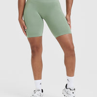 Effortless Seamless Cycling Shorts with White Logo | Sage