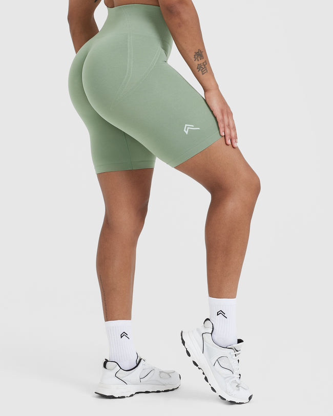 Effortless Seamless Cycling Shorts with White Logo | Sage