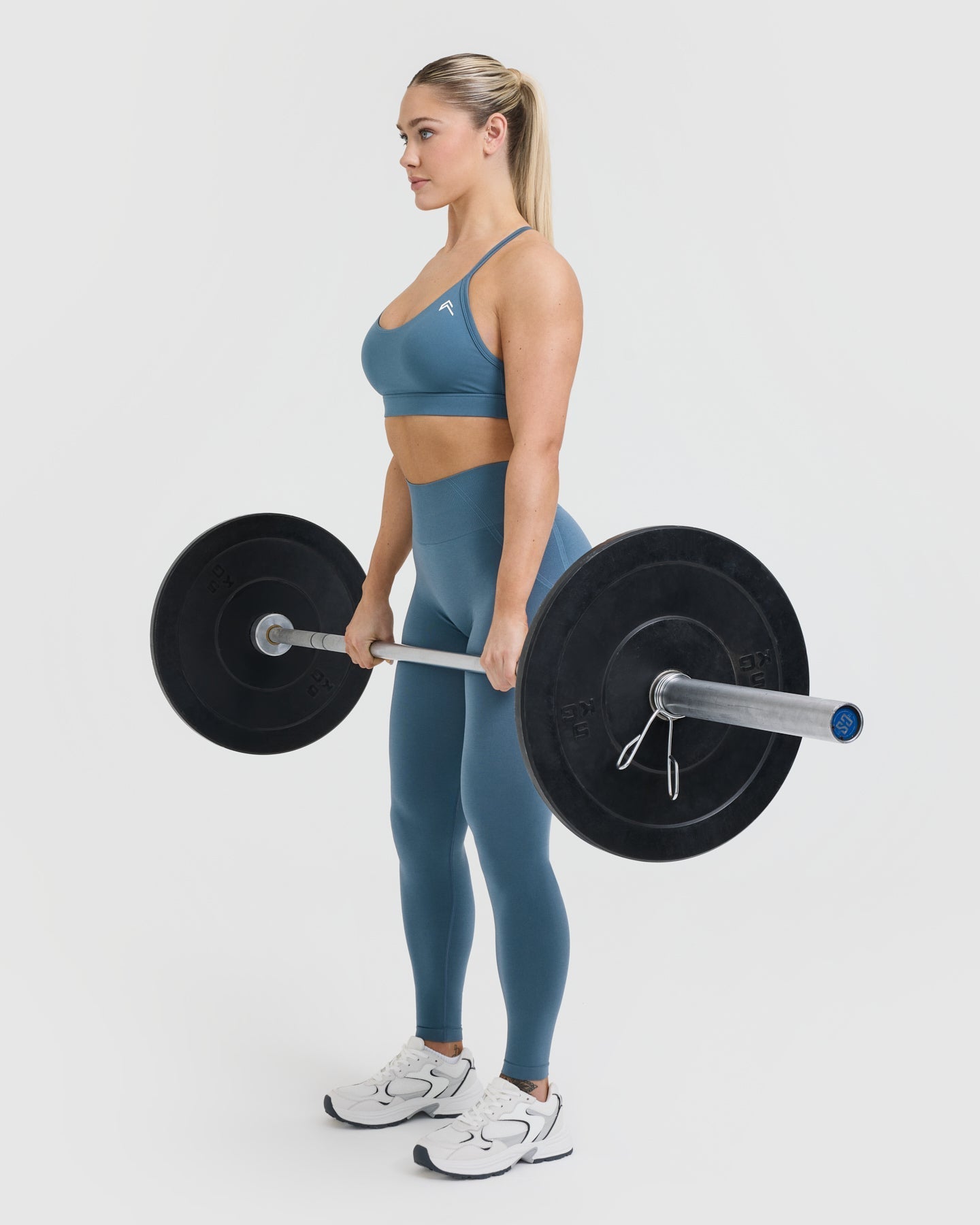 Effortless Seamless Leggings with White Logo | Moonstone Blue