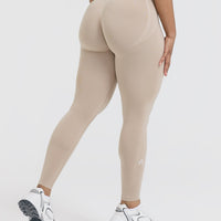 Effortless Seamless Leggings with White Logo | Mushroom Brown