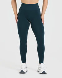 Effortless Seamless Leggings with White Logo | Oil Blue