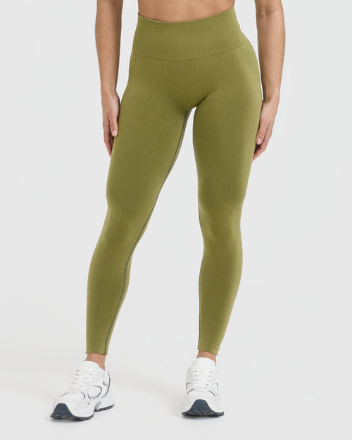 Oner Modal Effortless Seamless Leggings with White Logo | Olive Green