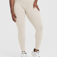 Effortless Seamless Leggings with White Logo | Sand