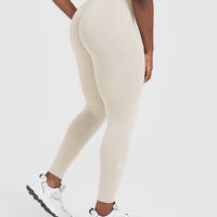 Effortless Seamless Leggings with White Logo | Sand