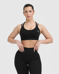 Effortless Seamless Layered Sports Bra with White Logo | Black