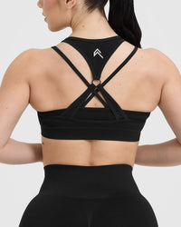 Effortless Seamless Layered Sports Bra with White Logo | Black