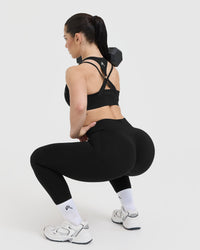 Effortless Seamless Layered Sports Bra with White Logo | Black