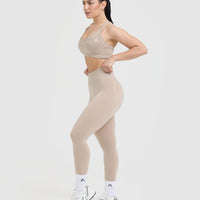 Effortless Seamless Layered Sports Bra with White Logo | Mushroom Brown