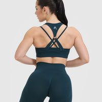 Effortless Seamless Layered Sports Bra with White Logo | Oil Blue