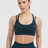 Effortless Seamless Layered Sports Bra with White Logo | Oil Blue