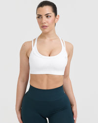 Effortless Seamless Layered Sports Bra with White Logo | White