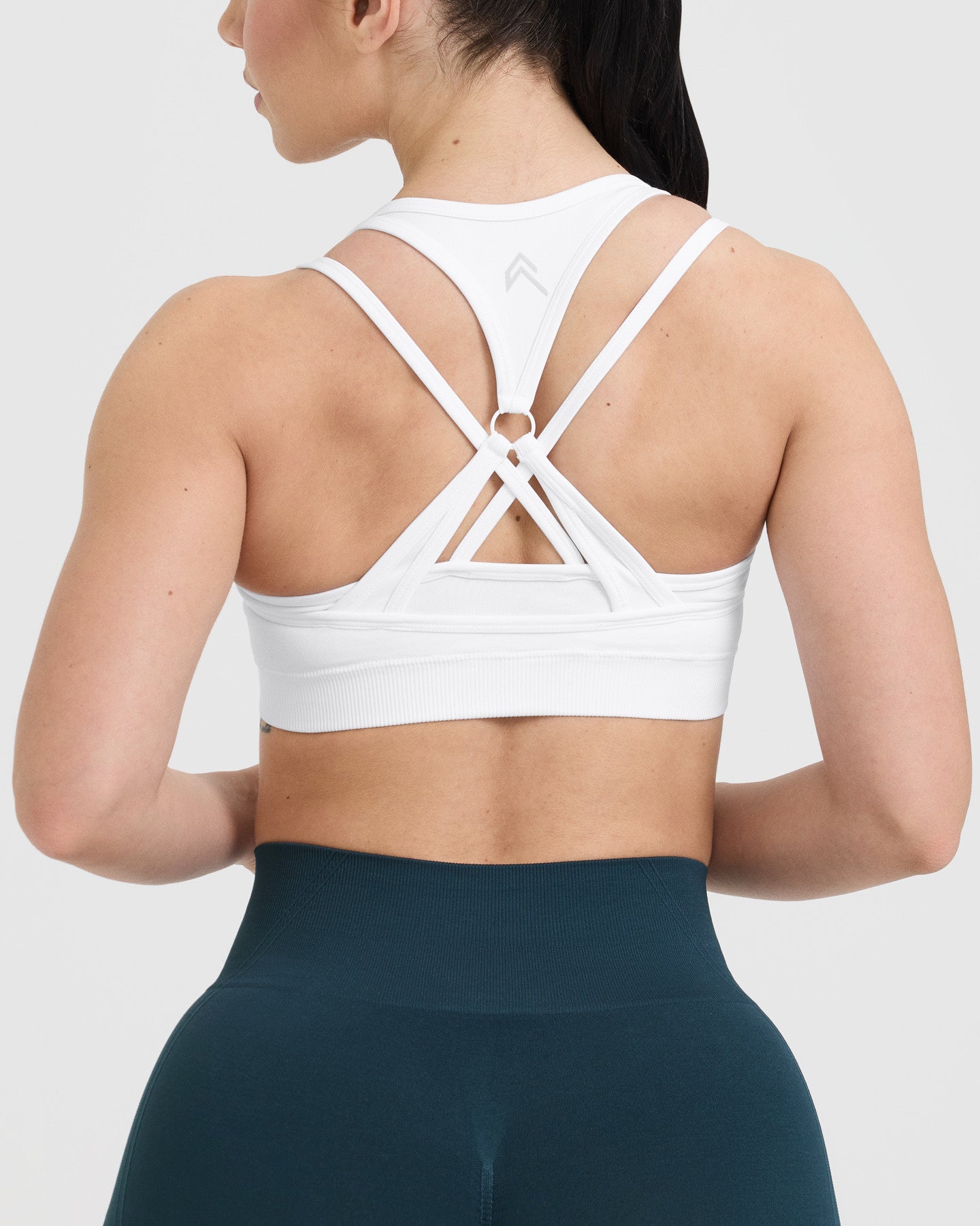 Effortless Seamless Layered Sports Bra with White Logo | White
