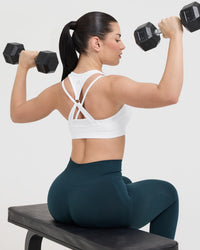 Effortless Seamless Layered Sports Bra with White Logo | White