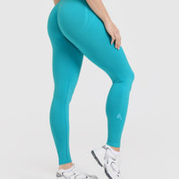 Effortless Seamless Leggings with White Logo | Aqua Blue