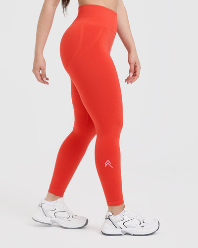Effortless Seamless Leggings with White Logo | Charged Orange