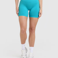 Effortless Seamless Shorts with White Logo | Aqua Blue