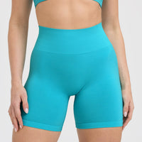 Effortless Seamless Shorts with White Logo | Aqua Blue