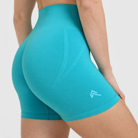 Effortless Seamless Shorts with White Logo | Aqua Blue
