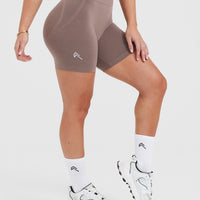 Effortless Seamless Shorts with White Logo | Washed Cool Brown