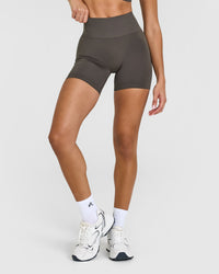 Effortless Seamless Shorts with White Logo | Deep Taupe