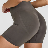 Effortless Seamless Shorts with White Logo | Deep Taupe