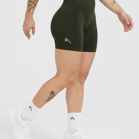 Effortless Seamless Shorts with White Logo | Khaki