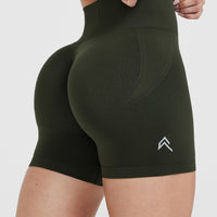 Effortless Seamless Shorts with White Logo | Khaki