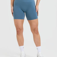 Effortless Seamless Shorts with White Logo | Moonstone Blue