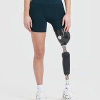 Effortless Seamless Shorts with White Logo | Oil Blue