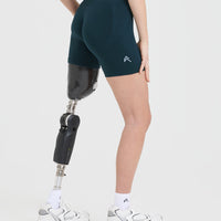 Effortless Seamless Shorts with White Logo | Oil Blue