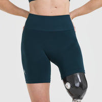 Effortless Seamless Shorts with White Logo | Oil Blue