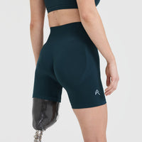 Effortless Seamless Shorts with White Logo | Oil Blue