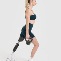 Effortless Seamless Shorts with White Logo | Oil Blue