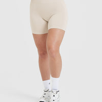 Effortless Seamless Shorts with White Logo | Sand