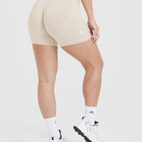 Effortless Seamless Shorts with White Logo | Sand