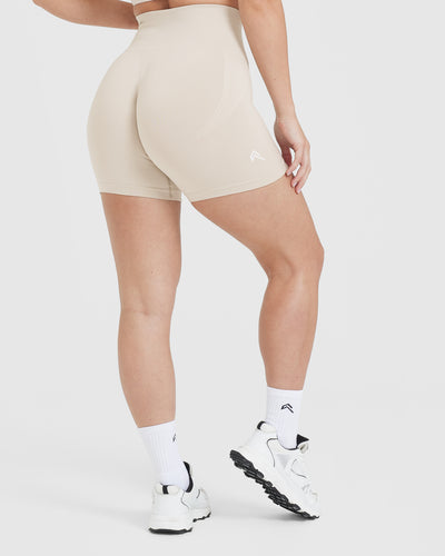 Effortless Seamless Shorts with White Logo | Sand
