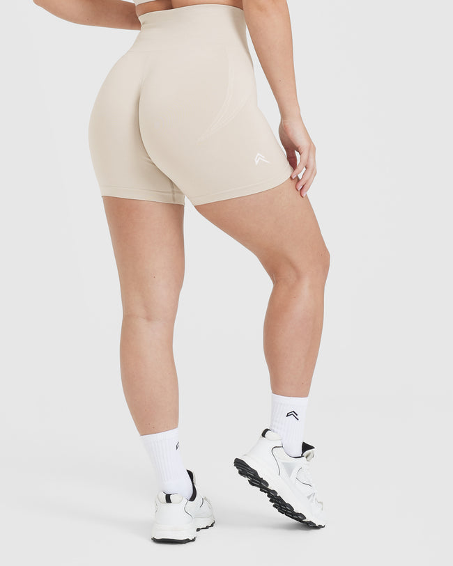 Effortless Seamless Shorts with White Logo | Sand