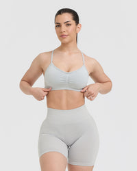 Effortless Strappy Bralette with White Logo | Light Grey Marl
