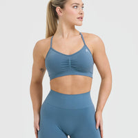 Effortless Strappy Bralette with White Logo | Moonstone Blue