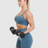 Effortless Strappy Bralette with White Logo | Moonstone Blue