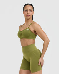 Effortless Strappy Bralette with White Logo | Olive Green