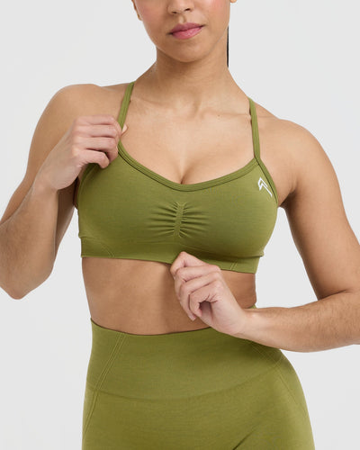 Effortless Strappy Bralette with White Logo | Olive Green