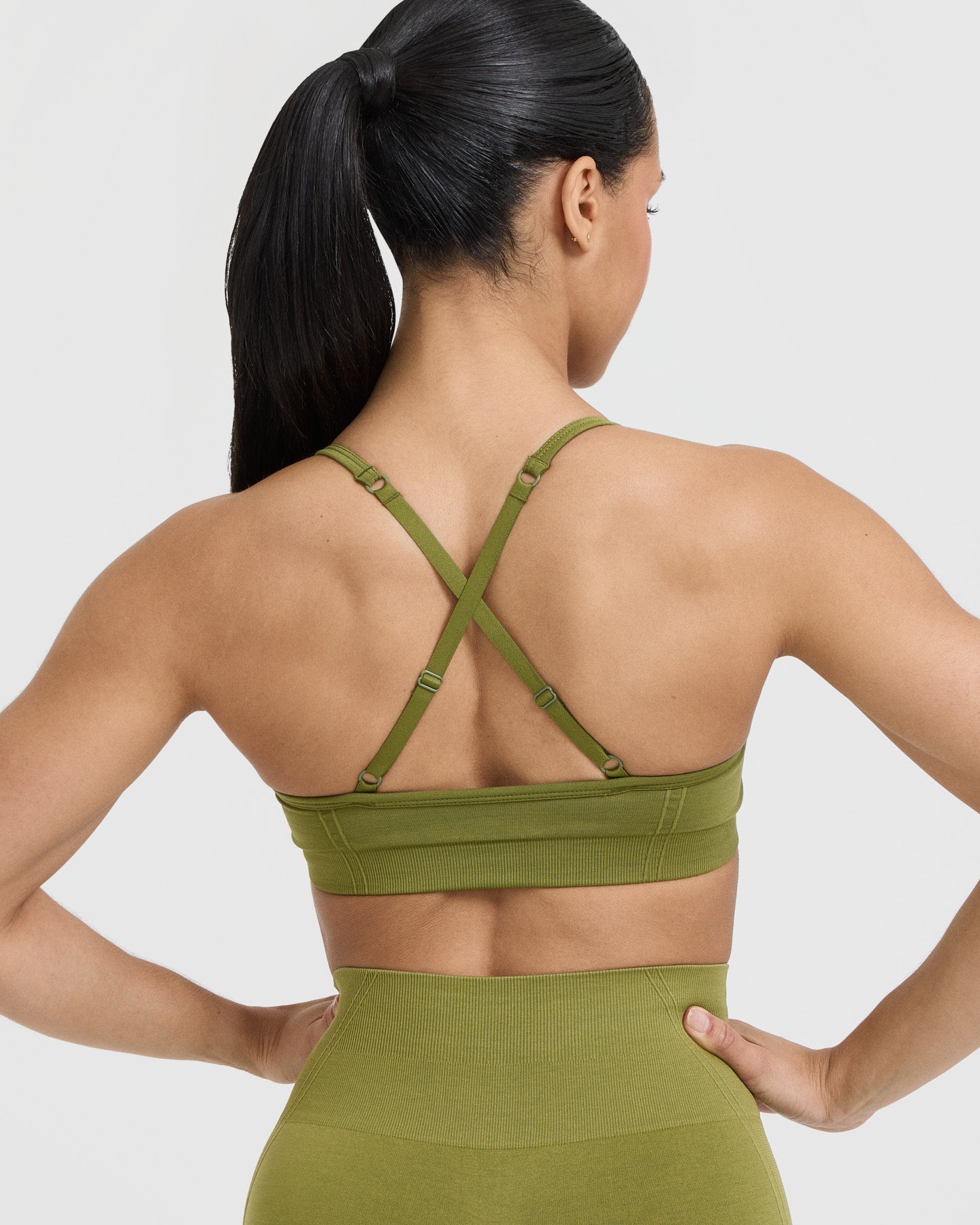 Effortless Strappy Bralette with White Logo | Olive Green